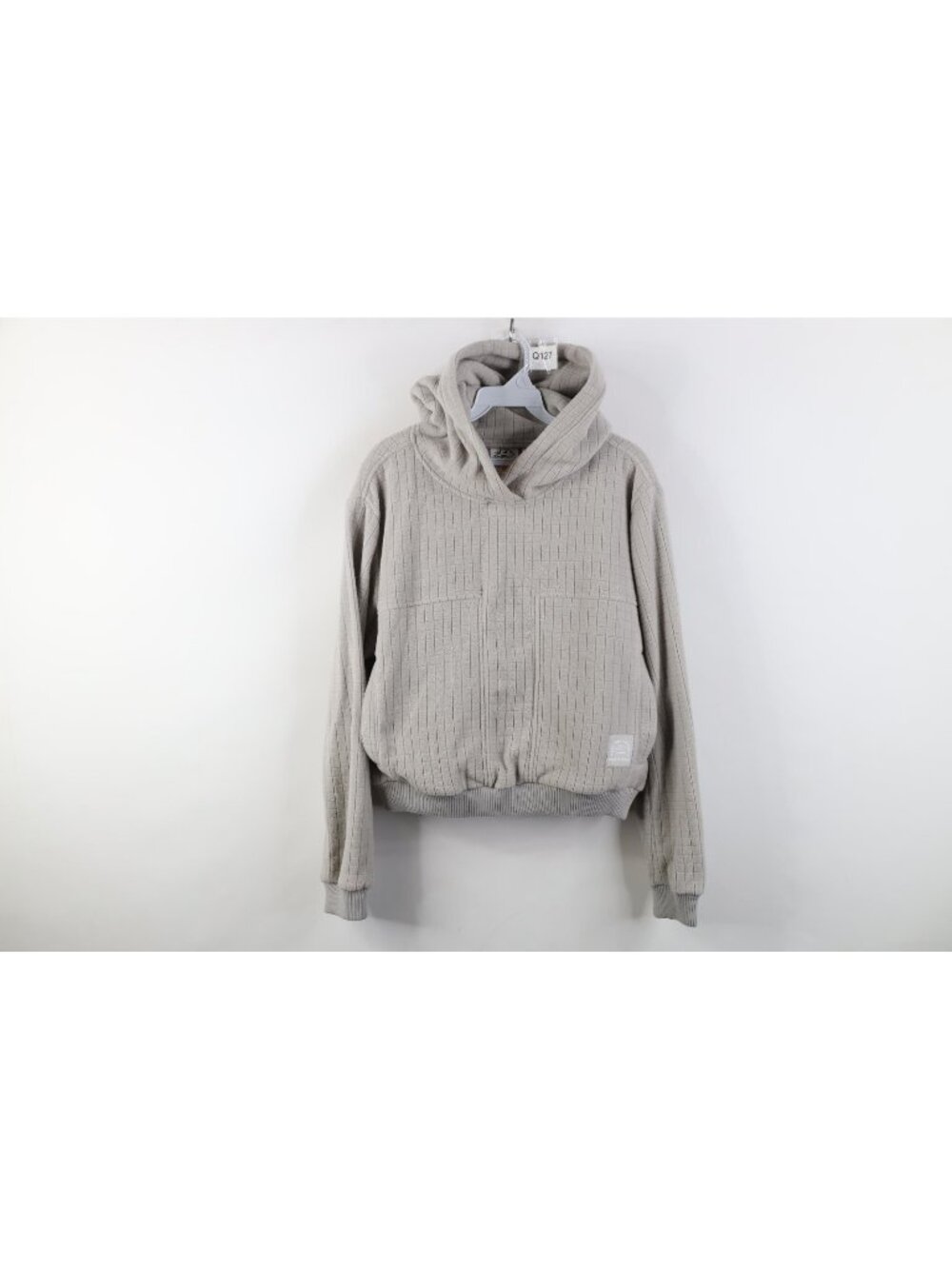 Beardedgoat Womens Size Medium Spell Out Sierra Fleece Hoodie Sweatshirt Gray